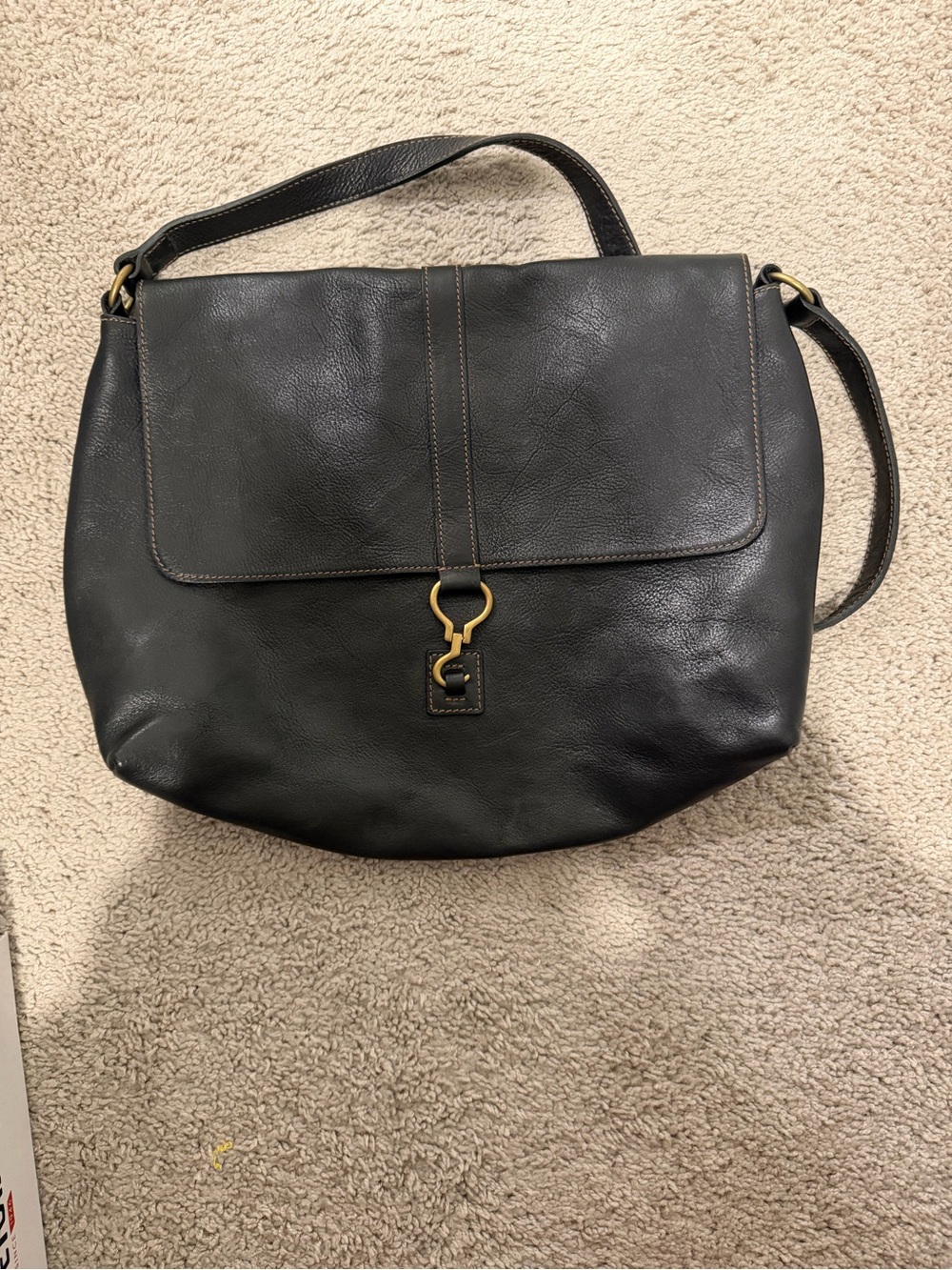Ralph Lauren Black Leather Shoulder Bag with Gold Hardware